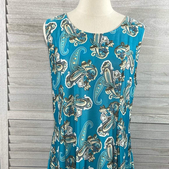 R&B COLLECTION Sleeveless Maxi Dress Teal Paisley Print-1X - Picture 2 of 4